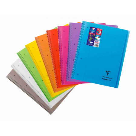 Koverbook reliure intégrale enveloppante polypro transparent 22,5x29,7cm 160p séyès perfo. 4 trous coloris assortis