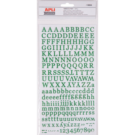 PAQUET 2 FEUILLES STICKERS ABC PAILLETTES VERT