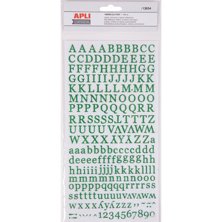 PAQUET 2 FEUILLES STICKERS ABC PAILLETTES VERT