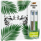 Velours Kit - BIC 4 Couleurs Stylos-Bille (x2) Jungle et Léopard/1 Carnet de Notes A5 Blanc