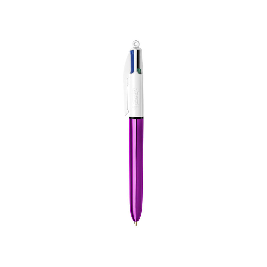 BIC 4 Couleurs Shine - 12 Stylos à bille 4 couleurs - corps violet