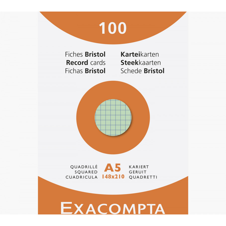 EXACOMPTA Étui de 100 fiches bristol quadrillé 5x5 perforé