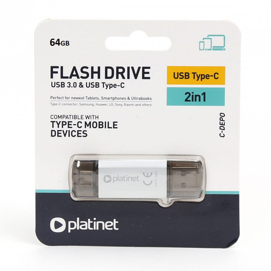 CLE USB 3.2 PLATI+CONNECTEUR TYPE C 64GB - BuroStock Réunion