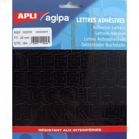 POCHETTES 184 LETTRES ADHESIVES - COULEUR NOIR 20mm