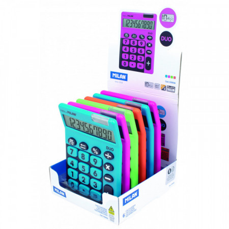 Boîte présentoir 6 calculatrices de bureau 10 chiffres série Duo, assorties