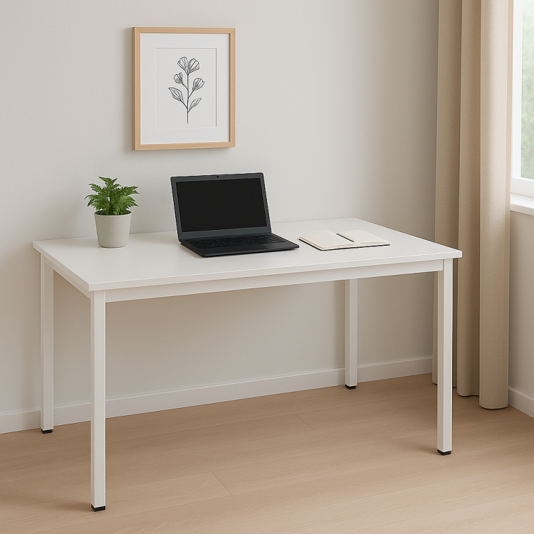 BUREAU 120X60 : BLANC + PIEDS BLANC