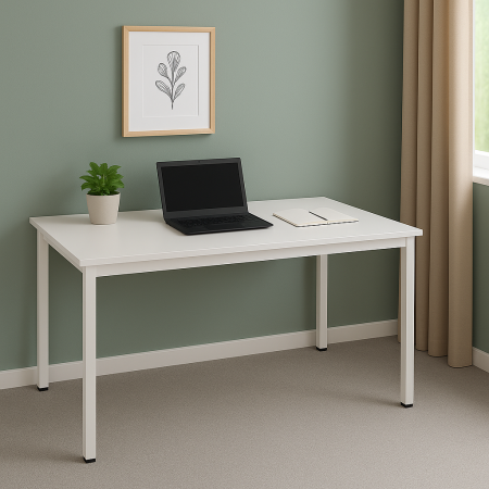 BUREAU 140X80X76 : BLANC + PIEDS BLANC