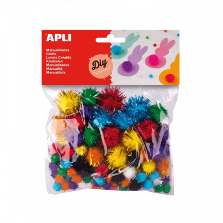 Sachet de 78 pompons brillants coul ass