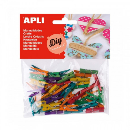 Sachet 45 mini pince bois 25x3mm coul ass