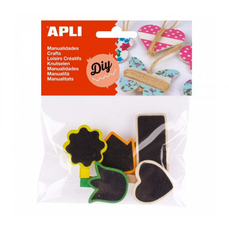 Sachet mini pince bois ardoise formes 5u