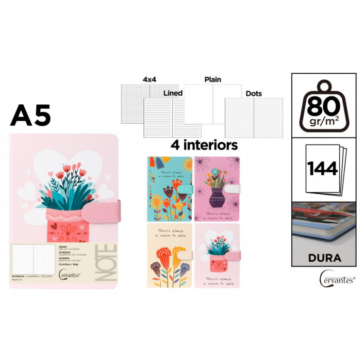 CARNET CERVANTES + FERM. MAGN. A5 FLEUR