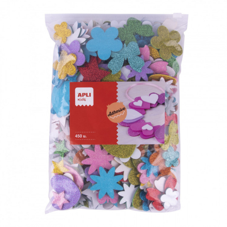Formes adhésives en mousse EVA avec paillettes - format MAXI, 450 u.