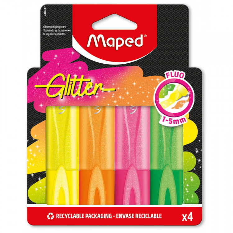 SURLIGNEURS FLUO GLITTER X4 POCH CARTON