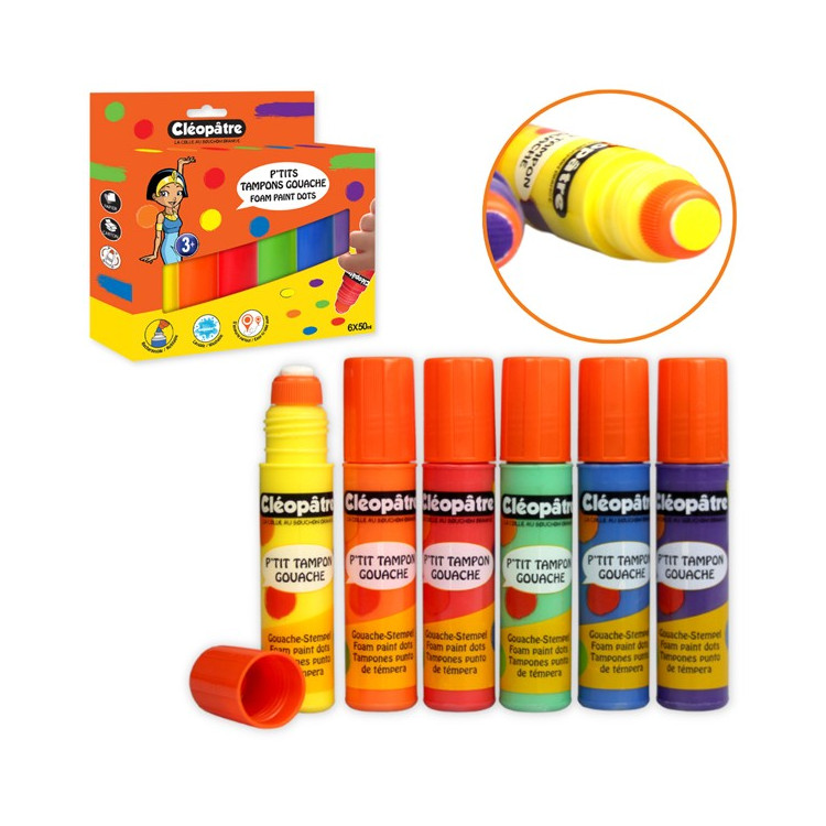 Lot de 6 Petits Tampons Gouache 50ml