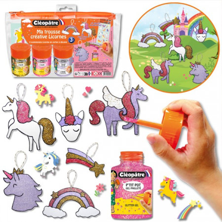 Kit créatif Licornes pour enfants – 6 suspensions à décorer avec P’tits Pots de peinture pailletée et gommettes