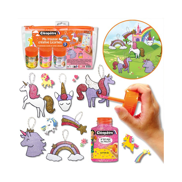 Kit créatif Licornes pour enfants – 6 suspensions à décorer avec P’tits Pots de peinture pailletée et gommettes
