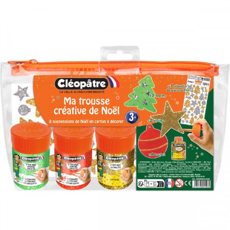 Kit trousse créative Noël – 8 suspensions à décorer avec peinture et gommettes pailletées