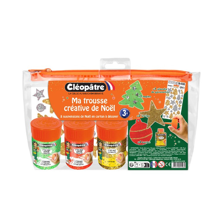 Kit trousse créative Noël – 8 suspensions à décorer avec peinture et gommettes pailletées