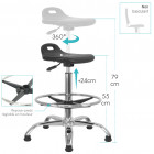 Tabouret Assis-Debout Ergonomique Réglable avec Repose-Pieds et Poignée de Transport