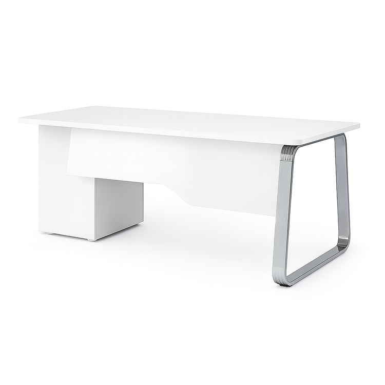 Bureau Blanc 160 × 90 cm – 1 Pied + Caisson