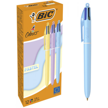 BIC 4 Colours Pastel – Carton de 12 stylos rétractables tendance