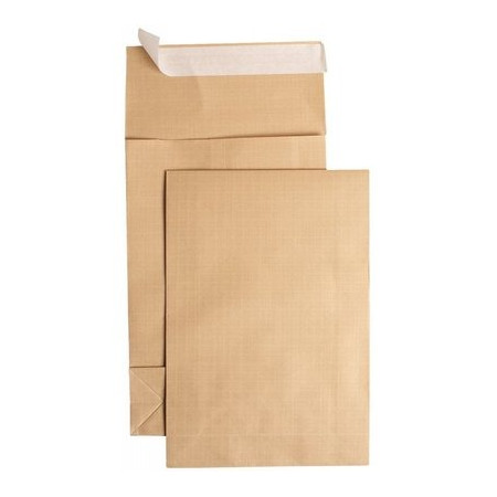 Pochettes kraft armé avec soufflet 90 mm – Paquet de 50 (280 x 410 mm, bande siliconée)