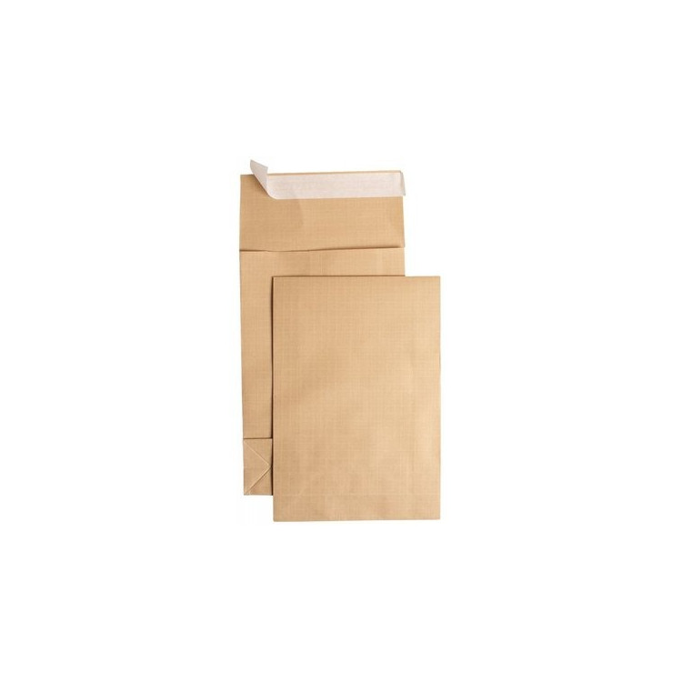 Pochettes kraft armé avec soufflet 90 mm – Paquet de 50 (280 x 410 mm, bande siliconée)