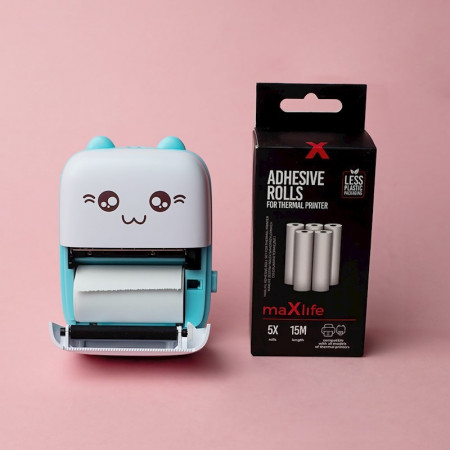 Maxlife Blue – Imprimante Thermique Portable Bluetooth pour Smartphone – Photos, Notes, Étiquettes et Autocollants