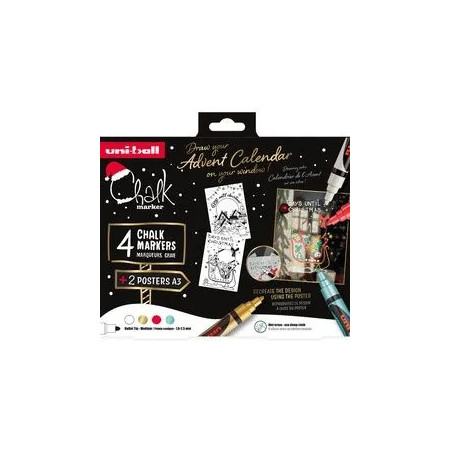 Uni-ball Marqueur Craie Chalk Marker - Coffret Noël SCANDI, 4 pièces