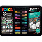 Mallette métal noire POSCA Doodle Art - Coffret 20 marqueurs