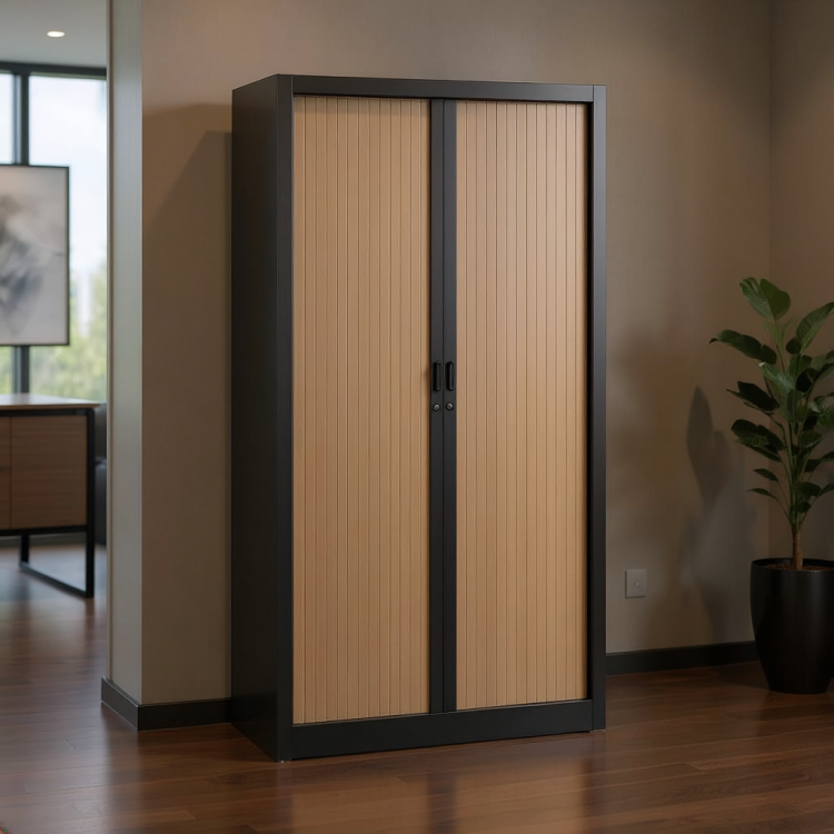 Armoire Métal à Porte Coulissante – Anthracite et Bois