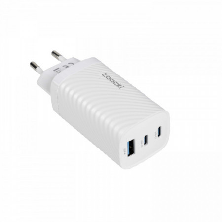 Chargeur secteur GaN 65W Wonday – 1 port USB-A, 2 ports USB-C, blanc
