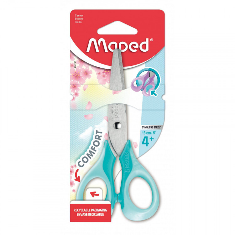 Ciseaux Sensoft Pastel 13 cm Maped – Lames inox, anneaux bi-matière