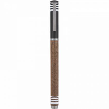Stylo roller Boston Noyer Oberthur – Corps bois naturel, capuchon métal noir mat