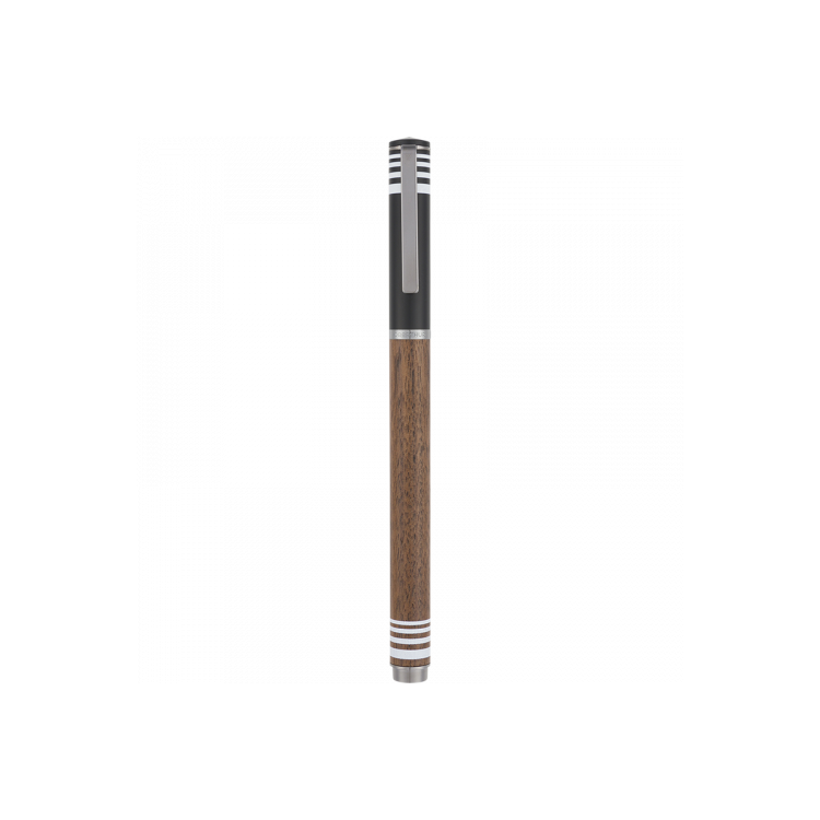 Stylo roller Boston Noyer Oberthur – Corps bois naturel, capuchon métal noir mat