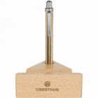 Mini stylo bille Tolède Oberthur – Brun cérusé et chrome, support bois pour smartphone