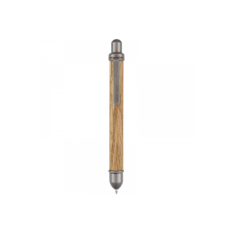 Mini stylo bille Tolède Oberthur – Chêne et gun, support bois pour smartphone