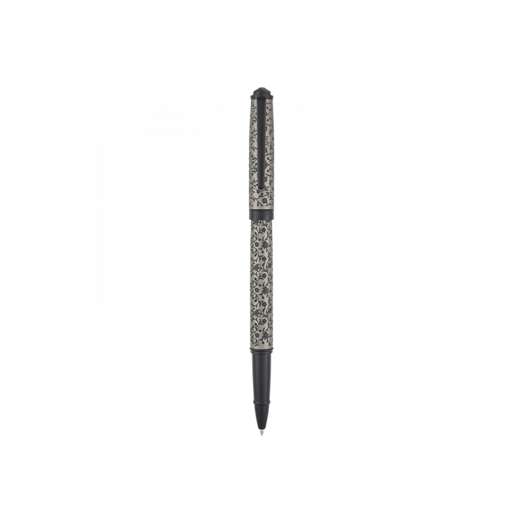 Stylo bille Byzance gun et noir Oberthur – Embout capuchon diamant, décor gravé oriental