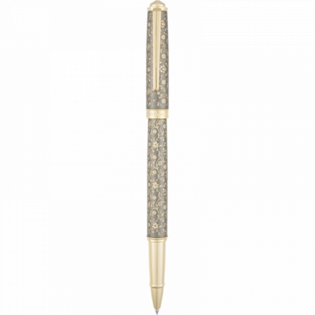 Stylo bille Byzance anthracite et or Oberthur – Embout capuchon diamant, décor gravé oriental
