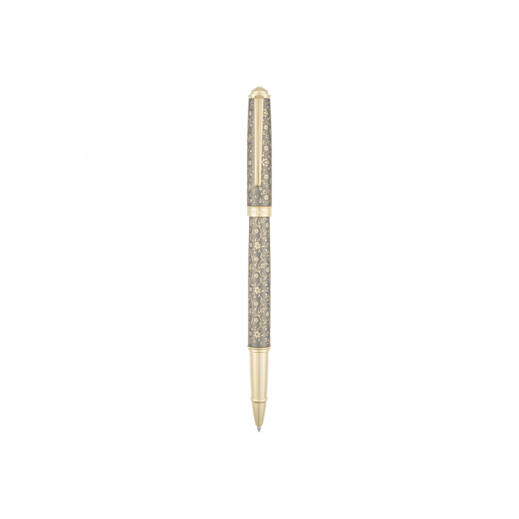 Stylo bille Byzance anthracite et or Oberthur – Embout capuchon diamant, décor gravé oriental