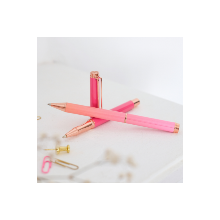 Parure roller et bille Carmen fuchsia Oberthur – Motifs fleuris, coffret boîte imprimée