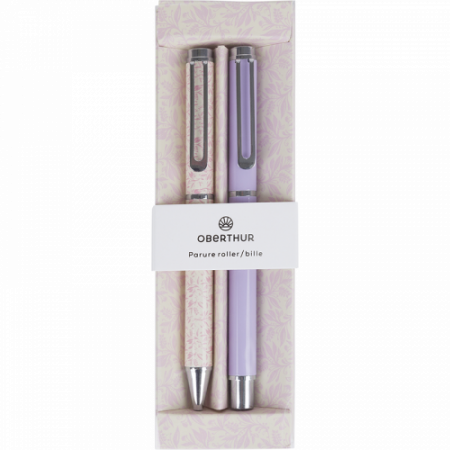 Parure roller et stylo bille Carmen mauve Oberthur – Coffret motifs fleuris