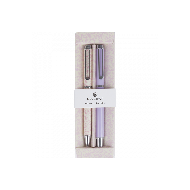 Parure roller et stylo bille Carmen mauve Oberthur – Coffret motifs fleuris