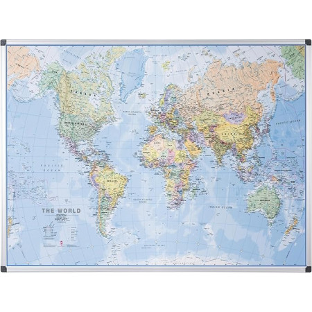 Tableau carte du monde magnétique Bi-Silque 90x120 cm – Surface effaçable à sec