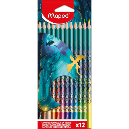 Crayons de couleur Dragon Maped x12 – Mine tendre, forme triangulaire ergonomique