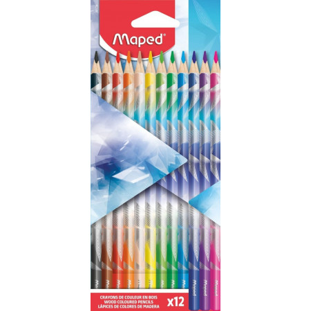 Crayons de couleur Arctic Maped – Boîte de 12 crayons en bois à mine tendre et résistante