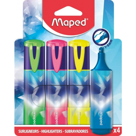 Surligneurs Arctic Teens Maped x4 – Pochette carton avec surligneur pailleté