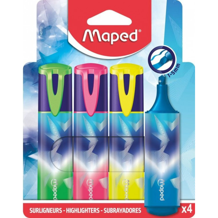 Surligneurs Arctic Teens Maped x4 – Pochette carton avec surligneur pailleté