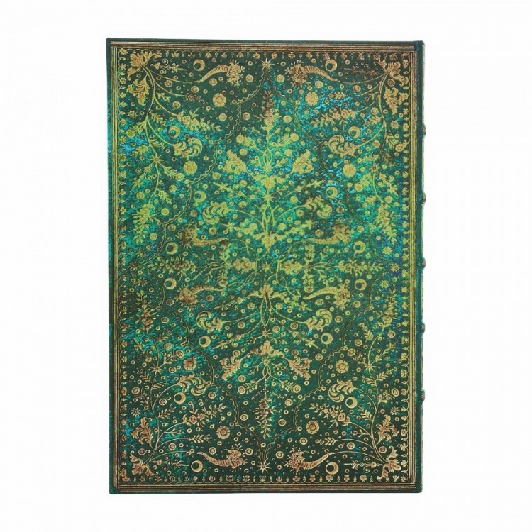 Carnet Paperblanks Fleur d'Émeraude Grand – Couverture rigide illustrée, 240 pages unies