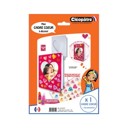 Cadre cœur en carton Cléopâtre à décorer – 36 gommettes cœurs souriants incluses